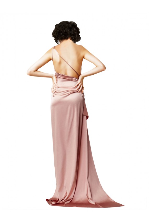 Discount Low Back One Shoulder Full Length Formal Silky Satin Bridesmaid Dress / Prom Dress