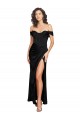 Discount Fitted Sweetheart Neckline Formal Silky Satin Bridesmaid Dress / Prom Dress with Off the Shoulder Sleeves and High Slit