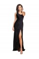 Discount Full Length One Shoulder Ruffled Long Formal Silky Satin Bridesmaid Dress / Prom Dress with High Slit