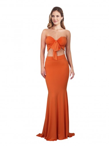 Discount Strapless Bandeau Bodice Long Formal Spandex Bridesmaid Dress / Prom Dress