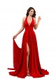 Discount High Slit A-Line Halter Long Formal Spandex Bridesmaid Dress / Prom Dress Open Back