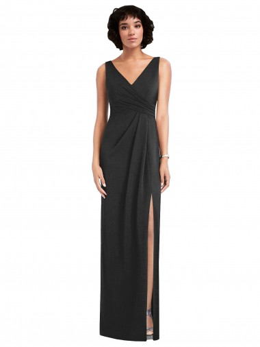 Discount Draped Wrap Formal Maxi Spandex Bridesmaid Dress / Prom Dress with Front Slit