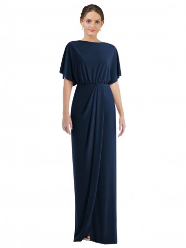 Discount Open Back Short Sleeves Draped Tulip Skirt Maxi Spandex Bridesmaid Dress / Prom Dress