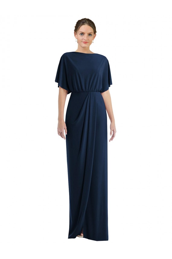 Discount Open Back Short Sleeves Draped Tulip Skirt Maxi Spandex Bridesmaid Dress / Prom Dress