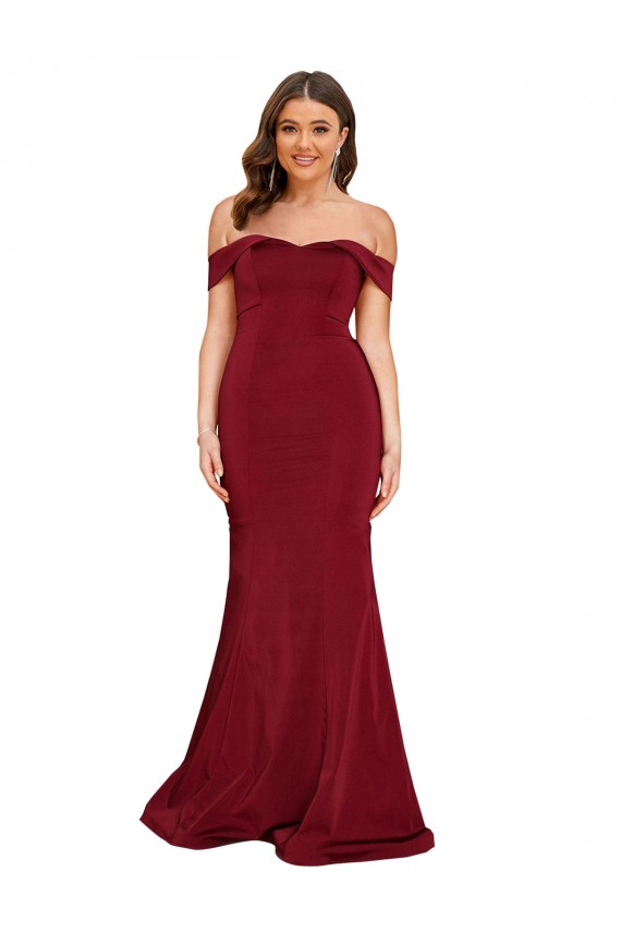 Discount Off Shoulder Sleeves Sweetheart Neckline Long Formal Spandex Bridesmaid Dress / Prom Dress