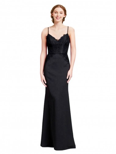 Discount Long Chiffon Bridesmaid Dress / Prom Dress with Lace Bodice and Curved V-Neckline