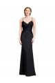 Discount Long Chiffon Bridesmaid Dress / Prom Dress with Lace Bodice and Curved V-Neckline