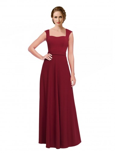 Discount Square Neck Subtle Cap Sleeeves Crepe Bridesmaid Dress / Prom Dress