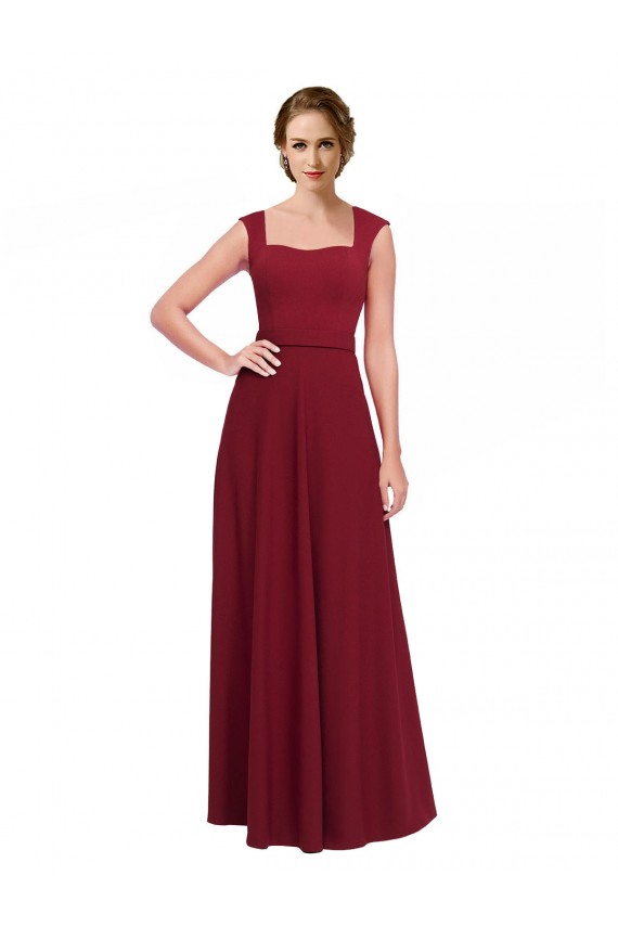 Discount Square Neck Subtle Cap Sleeeves Crepe Bridesmaid Dress / Prom Dress