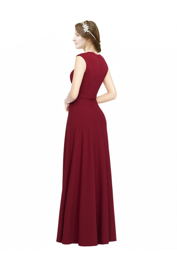 Discount Square Neck Subtle Cap Sleeeves Crepe Bridesmaid Dress / Prom Dress