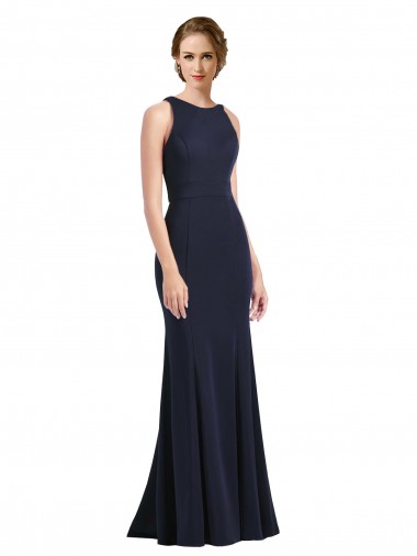 Discount High Neck Sheath Long Crepe Bridesmaid Dress / Prom Dress