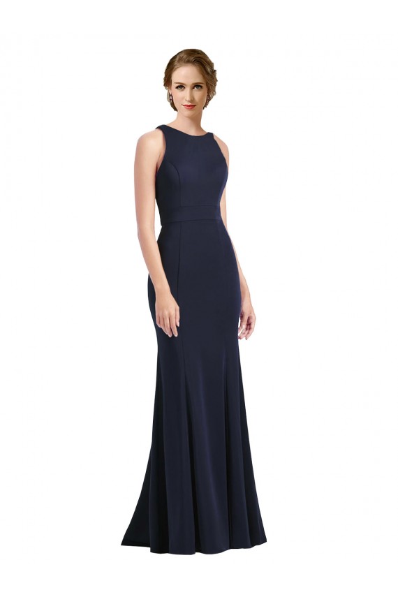 Discount High Neck Sheath Long Crepe Bridesmaid Dress / Prom Dress