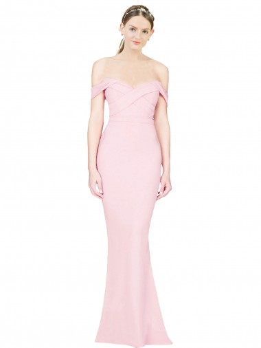 Discount Full Length Off the Shoulder Bridesmaid Dress / Prom Dress with Twist Front