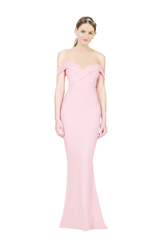 Discount Full Length Off the Shoulder Bridesmaid Dress / Prom Dress with Twist Front