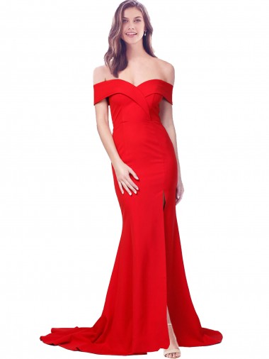 Discount Criss Cross Full Length Long Formal Crepe Bridesmaid Dress / Prom Dress with Side Split