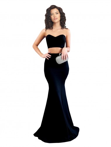 Discount Two Piece High Neck Formal Crepe Bridesmaid Dress / Prom Dress