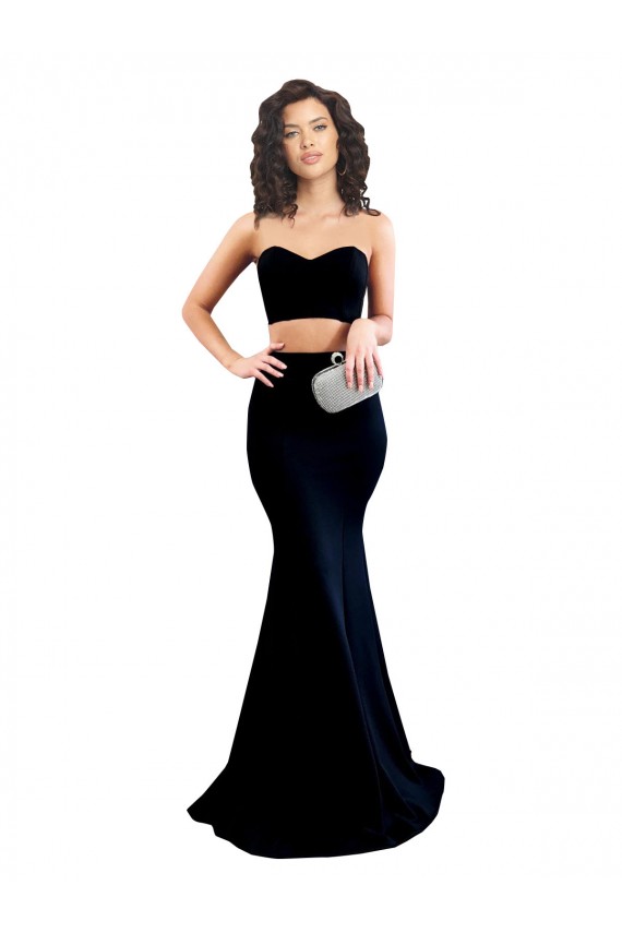 Discount Two Piece High Neck Formal Crepe Bridesmaid Dress / Prom Dress