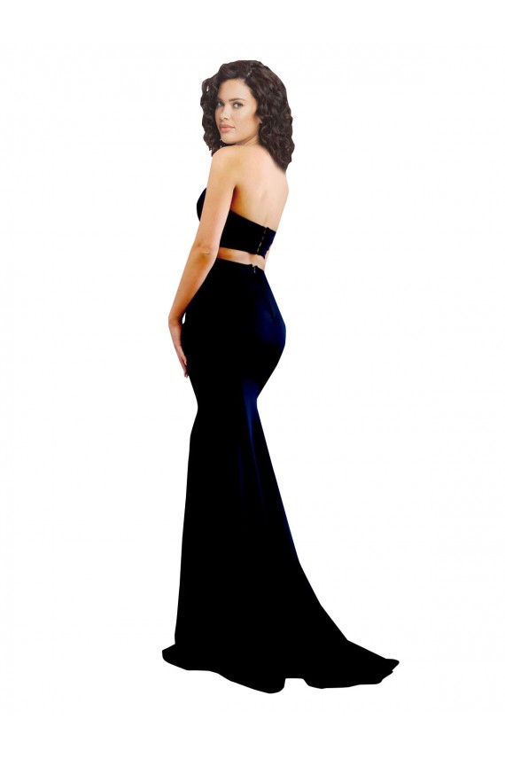 Discount Two Piece High Neck Formal Crepe Bridesmaid Dress / Prom Dress