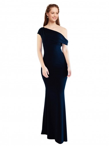 Discount Draped Off the Shoulder Fitted Formal Crepe Bridesmaid Dress / Prom Dress