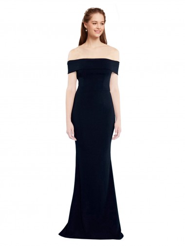 Discount Off the Shoulder Fitted Formal Crepe Bridesmaid Dress / Prom Dress with Back Cut Out