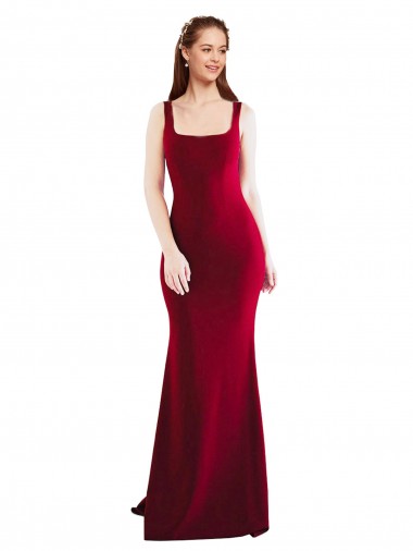 Discount Square Neckline and Backline Fitted Formal Crepe Bridesmaid Dress / Prom Dress