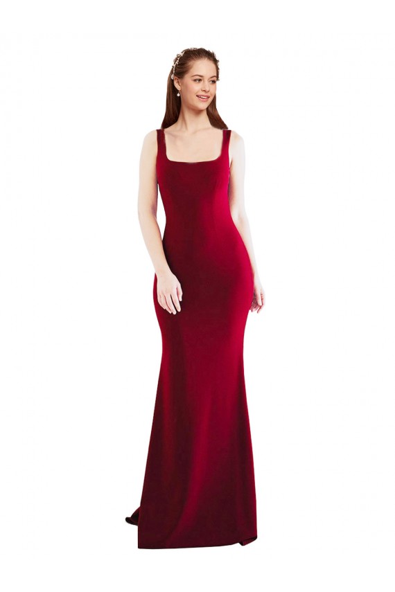 Discount Square Neckline and Backline Fitted Formal Crepe Bridesmaid Dress / Prom Dress