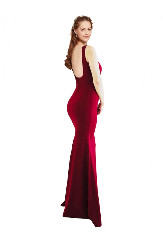 Discount Square Neckline and Backline Fitted Formal Crepe Bridesmaid Dress / Prom Dress