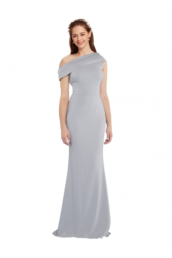 Discount Off the Shoulder Asymmetrical Mermaid Formal Crepe Bridesmaid Dress / Prom Dress