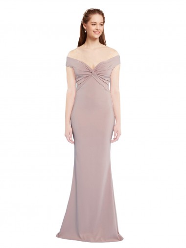 Discount Knotted Off the Shoulder Formal Crepe Bridesmaid Dress / Prom Dress with Cut-Out Back