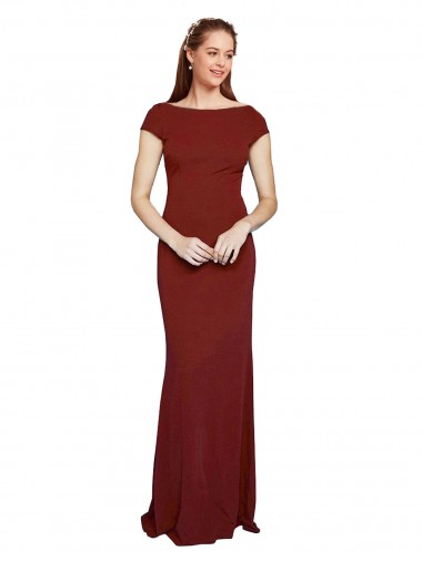 Discount Cap Sleelves Mermaid Formal Crepe Bridesmaid Dress / Prom Dress Keyhole Back