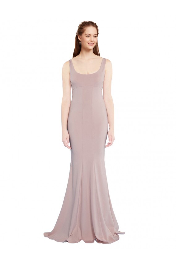 Discount Sleeveless Scoop Neck Fully Lined Formal Crepe Bridesmaid Dress / Prom Dress