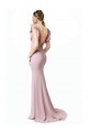 Discount Low V-Back Long Mermaid Crepe Bridesmaid Dress / Prom Dress with Ruffled Sleeves