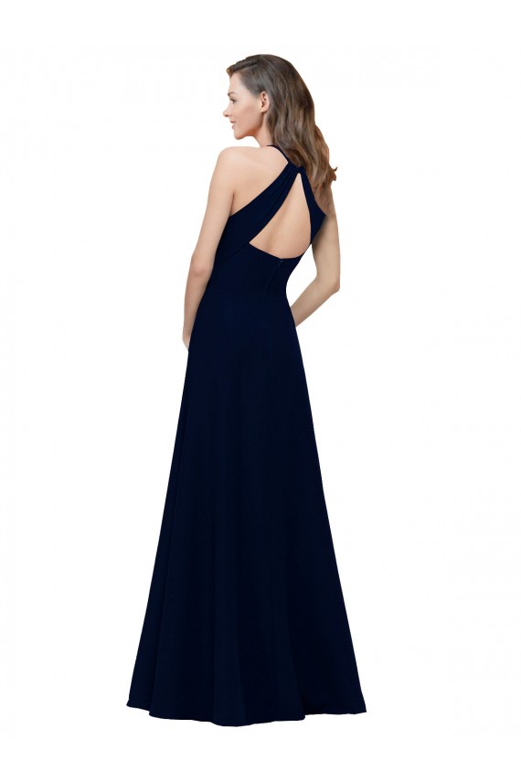 Discount High Neck Crepe Bridesmaid Dress / Prom Dress with Pleats and Keyhole Back