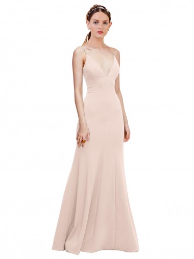 Discount Deep V-Neck and Back Long Formal Crepe Bridesmaid Dress / Prom Dress
