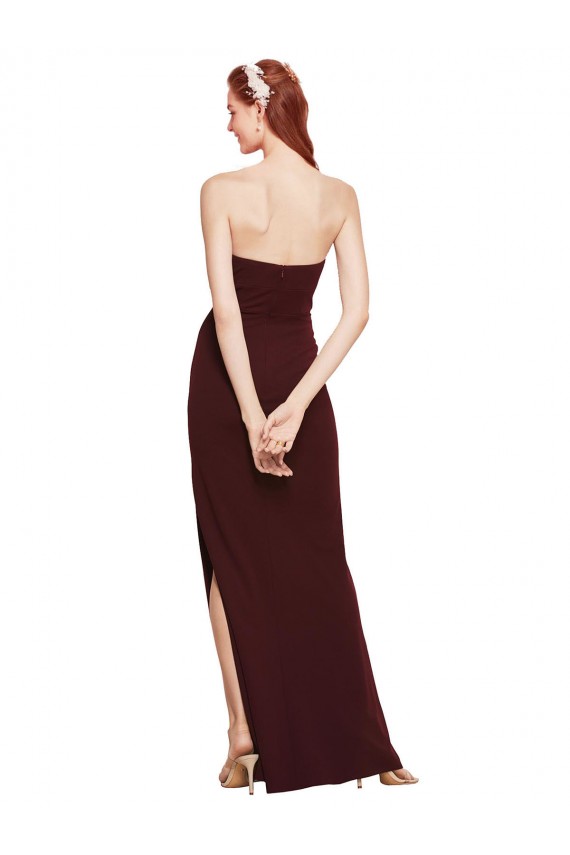 Discount Twisted Strapless Keyhole Long Formal Crepe Bridesmaid Dress / Prom Dress with Slit