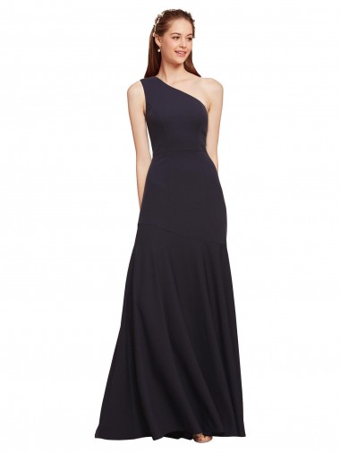 Discount Fit and Flare Formal Crepe Bridesmaid Dress / Prom Dress with One Shoulder