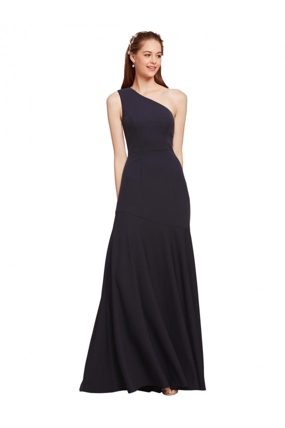 Discount Fit and Flare Formal Crepe Bridesmaid Dress / Prom Dress with One Shoulder
