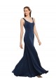 Discount Fit and Flare Long Formal Crepe Bridesmaid Dress / Prom Dress with Round Neck