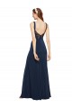Discount Fit and Flare Long Formal Crepe Bridesmaid Dress / Prom Dress with Round Neck