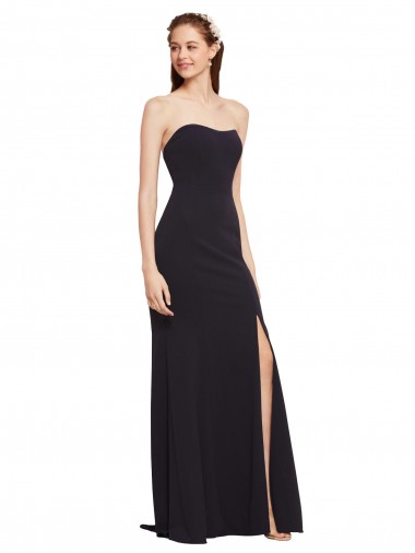 Discount Strapless Bodycon Long Formal Crepe Bridesmaid Dress / Prom Dress with High Slit