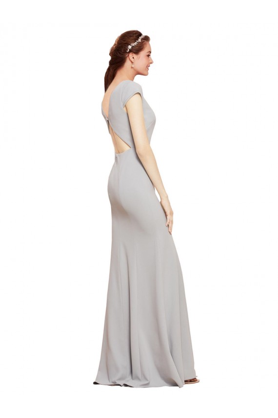 Discount Fit and Flare Long Formal Crepe Bridesmaid Dress / Prom Dress with Tie Open Back