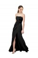 Discount Strapless Fit and Flare Long Formal Crepe Bridesmaid Dress / Prom Dress with Knot and Slit