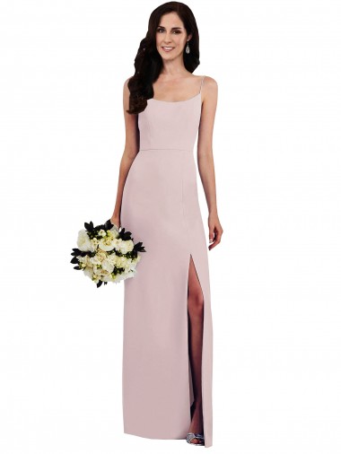 Discount Spaghetti Strap V Back Formal Crepe Bridesmaid Dress / Prom Dress with Front Slit
