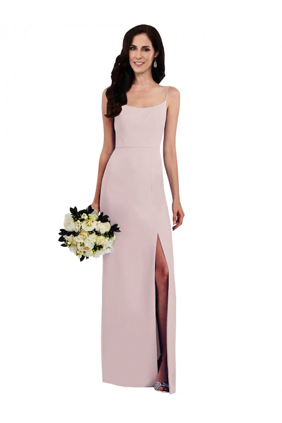 Discount Spaghetti Strap V Back Formal Crepe Bridesmaid Dress / Prom Dress with Front Slit