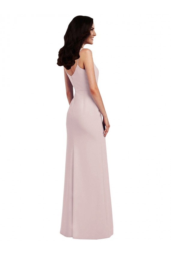 Discount Spaghetti Strap V Back Formal Crepe Bridesmaid Dress / Prom Dress with Front Slit
