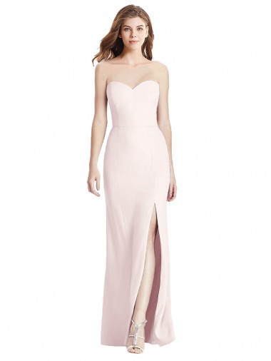Discount Strapless Crepe Trumpet Bridesmaid Dress / Prom Dress with Front Slit