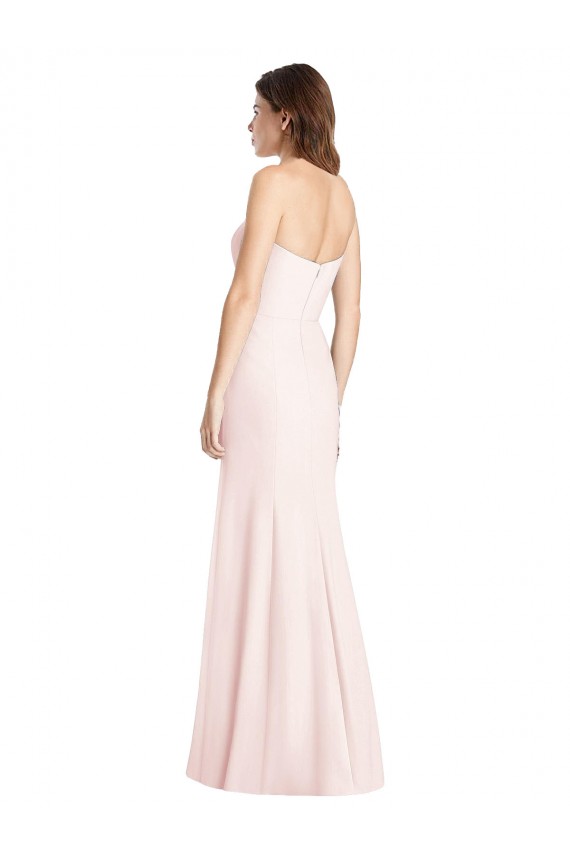 Discount Strapless Crepe Trumpet Bridesmaid Dress / Prom Dress with Front Slit