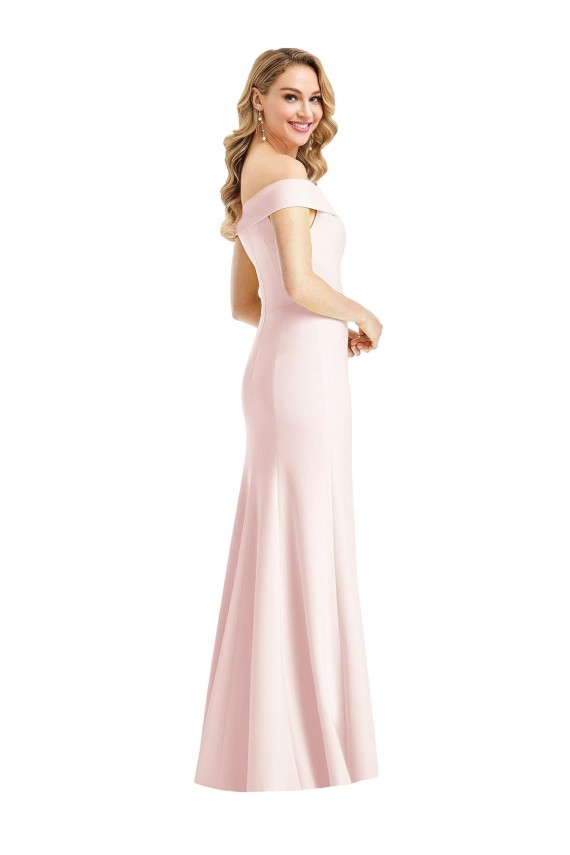 Discount Off the Shoulder Notch Trumpet Formal Crepe Bridesmaid Dress / Prom Dress with Front Slit