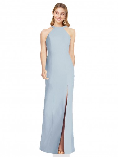 Discount High Neck Backless Formal Crepe Trumpet Bridesmaid Dress