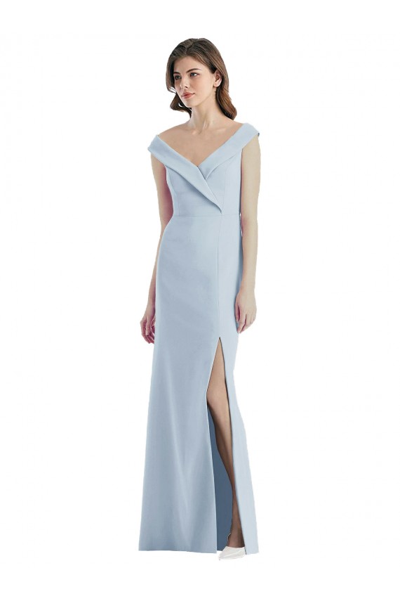 Discount Romantic Off the Shoulder Long Maxi Bridesmaid Dress with Side Slit